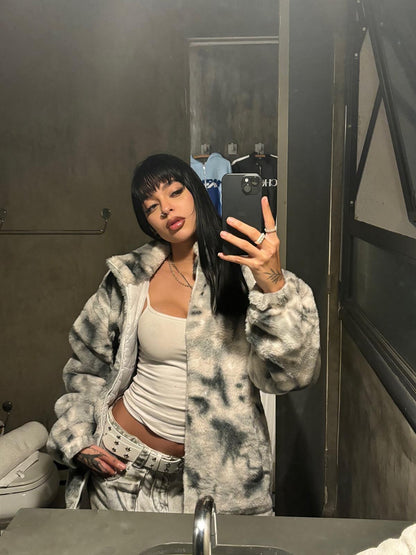 Heavy-Duty Faux Lambswool Tie-Dye Urban Jacket