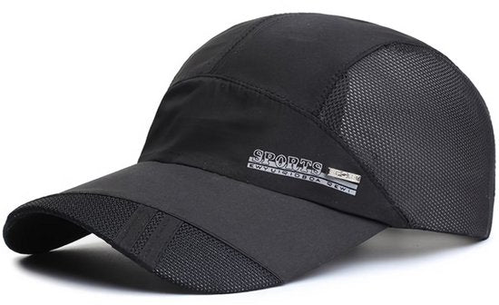 Zwart sport baseball pet dames en heren – mesh cap met ademende zijkanten en gebogen klep – lichtgewicht verstelbare baseball pet met sportief design – zwarte casual pet voor outdoor en dagelijks gebruik
