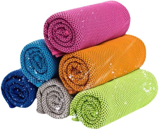 Roze blauwe oranje groene sport handdoek set voor dames en heren – 6 delige verkoelende fitness handdoek set met geperforeerde textiel structuur – sporthanddoeken voor fitness, hardlopen, gym en training