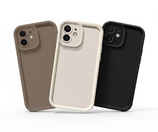 3 stuks Zwart beige bruin telefoon hoesje – backcover – geschikt voor iPhone 12 – zachte matte uitstraling – camera bescherming