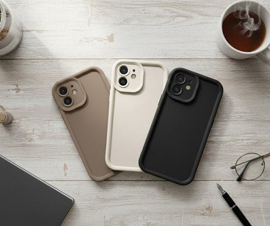 3 stuks Zwart beige bruin telefoon hoesje – backcover – geschikt voor iPhone 12 – zachte matte uitstraling – camera bescherming