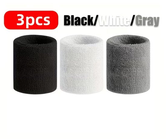 Zwart wit grijze zweetband polsband set voor dames en heren – 3 delige sport pols zweetband set met zachte textiel structuur – elastische polsbanden voor fitness, hardlopen, yoga, gym en training