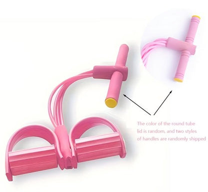 Roze weerstandsband fitness trainer met handgreep en voetsteunen – fitness weerstand tube voor buikspier training en full body oefeningen – multifunctionele workout weerstandsband voor thuis training