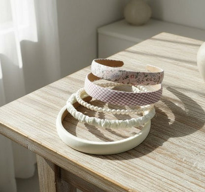 8721438343591 Set van 6 haarbanden voor dames en meisjes – elegante diadeem set in crème, roze en bloemmotief – haaraccessoires met parels, stof en satijn