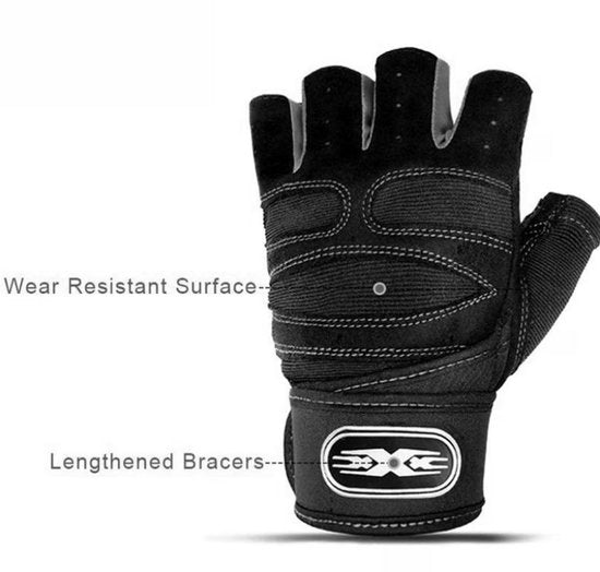 Zwart fitness handschoenen heren en dames – vingerloze sport handschoenen met antislip palm en verstelbare polsband – ademende trainingshandschoenen voor krachttraining, gewichtheffen, fitness, fietsen en outdoor sport