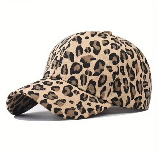 Lichtbruin zwart luipaardprint baseball pet dames – cap met dierenprint en gebogen klep – verstelbare casual baseball pet met luipaard patroon – bruine dames pet voor outdoor en dagelijks gebruik