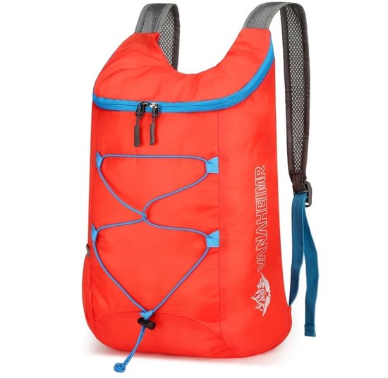 Opvouwbare sport rugzak rood blauw – lichtgewicht outdoor rugtas voor wandelen, fietsen en reizen – compacte sporttas met verstelbare schouderbanden en opbergvakken