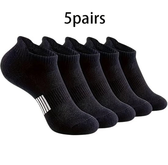 Zwart sport sokken heren dames – lage sportsokken met elastische pasvorm – ademende enkelsokken voor hardlopen fitness en training – comfortabele sport sokken – maat 43-46 – set van 5 paar