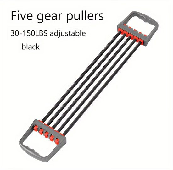 Zwart weerstandsband borst expander fitness trainer met 5 elastische tubes – verstelbare fitness weerstand band met handgrepen – workout hulpmiddel voor krachttraining, spiertraining en thuis fitness
