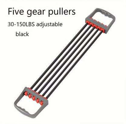 Zwart weerstandsband borst expander fitness trainer met 5 elastische tubes – verstelbare fitness weerstand band met handgrepen – workout hulpmiddel voor krachttraining, spiertraining en thuis fitness