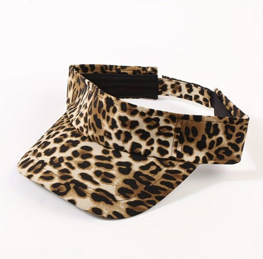 Kaki zwart luipaardprint zonneklep dames en heren – verstelbare visor pet met gebogen klep – open bovenkant cap met dierenprint – casual zomer zonneklep voor outdoor en vrije tijd