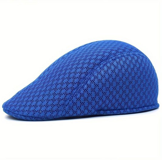 Hemelsblauw mesh flat cap heren en dames – ademende retro pet met lichtgewicht design – Koreaanse stijl forward cap met gebogen vorm voor outdoor en dagelijks gebruik