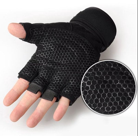 Zwart fitness handschoenen heren en dames – vingerloze sport handschoenen met antislip palm en verstelbare polsband – ademende trainingshandschoenen voor krachttraining, gewichtheffen, fitness, fietsen en outdoor sport