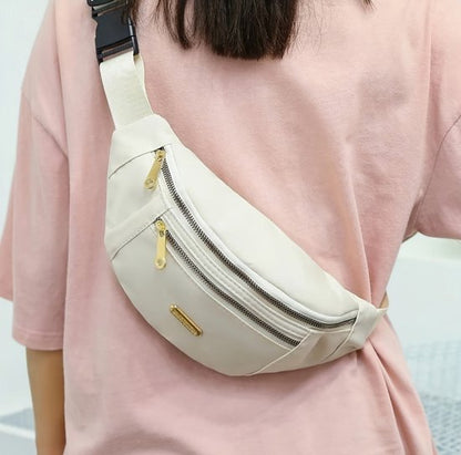Wit heuptas dames en heren minimalistische heuptas verstelbare band met gesp meerdere rits vakken compact crossbody heuptasje met voorvak en goudkleurige ritsen voor dagelijks gebruik reizen en casual outfits
