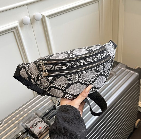 Zwart grijs heuptas dames en heren slangen patroon heuptas verstelbare band met gesp meerdere rits vakken compact crossbody heuptasje met dieren print voor dagelijks gebruik reizen festivals en casual outfits