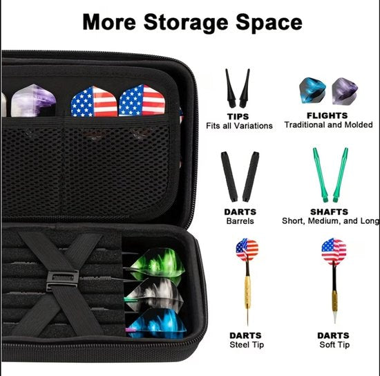 Witte dart case voor 12 dartpijlen – EVA harde schaal dart etui met opbergruimte voor dartpunten, shafts en flights – draagbare dart organizer met rits voor bescherming – dart accessoires voor heren en dames