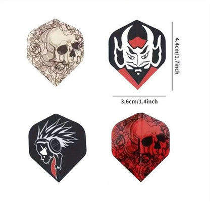 Multikleur dart flights set standaard vorm – PET dart vlucht veren voor heren en dames – dart flights met verschillende skull en grafische ontwerpen – set van 40 dart flights voor standaard dartpijlen