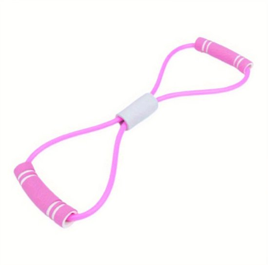 Roze 8 vorm weerstandsband fitness trainer – elastische fitness weerstand tube met handgrepen voor borst, armen en schouders – compact workout hulpmiddel voor krachttraining en revalidatie oefeningen