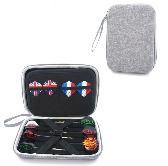 Witte dart case voor 12 dartpijlen – EVA harde schaal dart etui met opbergruimte voor dartpunten, shafts en flights – draagbare dart organizer met rits voor bescherming – dart accessoires voor heren en dames