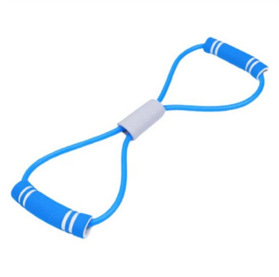 Blauw 8 vorm weerstandsband fitness trainer – elastische fitness weerstand tube met handgrepen voor borst, armen en schouders – compact workout hulpmiddel voor krachttraining en revalidatie oefeningen
