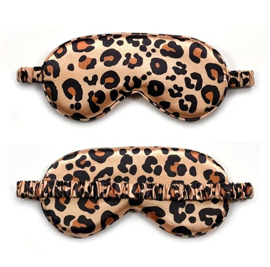 Gele Luipaardprint slaap masker oog masker dames en heren – satijn look slaapmasker met elastische band en dieren print design, bedekkend oog masker voor slapen, reizen en rustmomenten