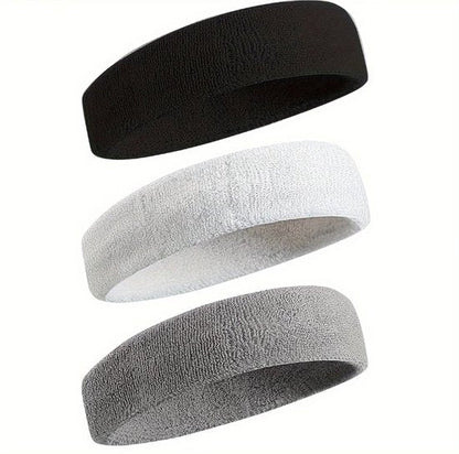 Zwart wit grijze sport hoofdband set voor dames en heren – 3 delige zweetband haarband set met zachte textiel structuur – elastische sport hoofdbanden voor fitness, hardlopen, gym en training