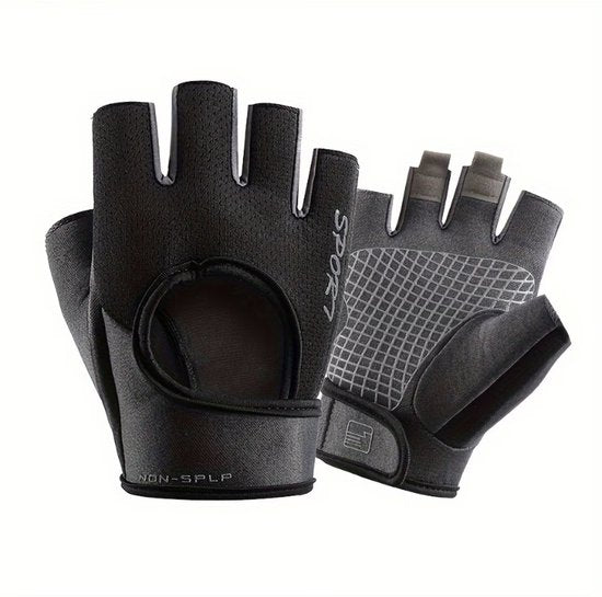Zwart fitness handschoenen heren en dames – vingerloze sport handschoenen met antislip palm en verstelbare polsband – ademende trainingshandschoenen voor sportschool, krachttraining, gewichtheffen en fietsen – maat L