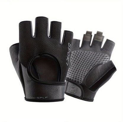 Zwart fitness handschoenen heren en dames – vingerloze sport handschoenen met antislip palm en verstelbare polsband – ademende trainingshandschoenen voor sportschool, krachttraining, gewichtheffen en fietsen – maat L