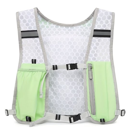 Wit groen reflecterend hardloopvest sport vest dames en heren met ademend mesh rugpaneel verstelbare banden en opbergvakken voor telefoon hardlopen marathon trail running fietsen en wandelen