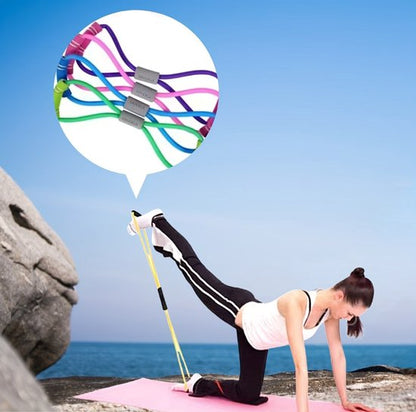 Roze 8 vorm weerstandsband fitness trainer – elastische fitness weerstand tube met handgrepen voor borst, armen en schouders – compact workout hulpmiddel voor krachttraining en revalidatie oefeningen