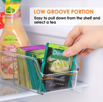 Transparante thee opbergdoos 2 vakken kunststof thee organizer voor keuken en kast – compacte opberg box voor theezakjes en losse thee – minimalistisch design met stevige constructie en overzichtelijke indeling