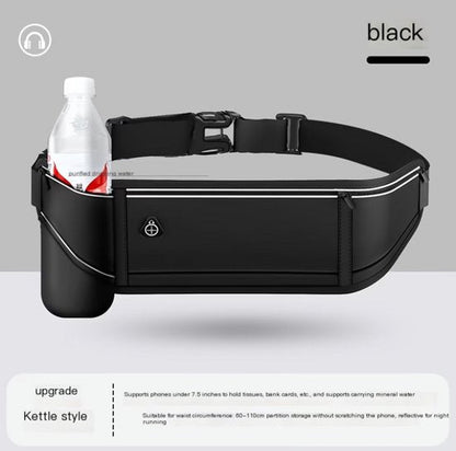 Zwarte sport heuptas unisex running belt hardloop heuptas met verstelbare tailleband ritsvak reflecterende details en waterfles houder geschikt voor telefoon sleutels pasjes en 500 ml fles voor hardlopen fitness wandelen