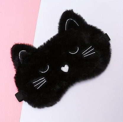 Zwart kat slaap masker oog masker dames en heren – pluche slaapmasker met kat gezicht, oortjes en geborduurde details, bedekkend oog masker met elastische band voor slapen, reizen en rustmomenten
