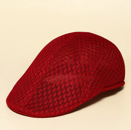 Bordeauxrode mesh flat cap heren en dames – ademende retro pet met lichtgewicht design – Koreaanse stijl forward cap met gebogen vorm voor outdoor en dagelijks gebruik