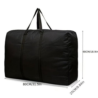 Zwarte reistas grote opbergtas unisex extra ruim rechthoekig model met dubbele handgrepen en ritssluiting geschikt voor reizen verhuizing en opslag 80x48x25 cm weekendtas