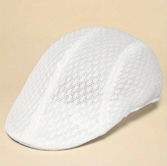 Wit mesh flat cap heren en dames – ademende retro pet met lichtgewicht design – Koreaanse stijl forward cap met gebogen vorm voor outdoor en dagelijks gebruik