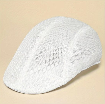 Wit mesh flat cap heren en dames – ademende retro pet met lichtgewicht design – Koreaanse stijl forward cap met gebogen vorm voor outdoor en dagelijks gebruik