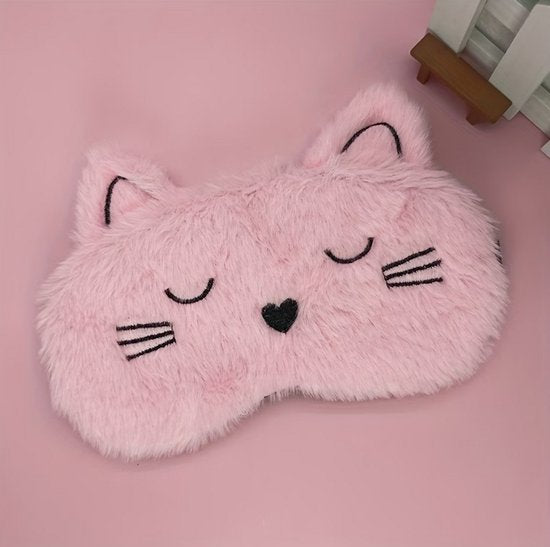 Roze kat slaap masker oog masker dames en heren – pluche slaapmasker met kat gezicht, oortjes en geborduurde details, bedekkend oog masker met elastische band voor slapen, reizen en rustmomenten