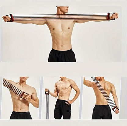 Zwart weerstandsband borst expander fitness trainer met 5 elastische tubes – verstelbare fitness weerstand band met handgrepen – workout hulpmiddel voor krachttraining, spiertraining en thuis fitness