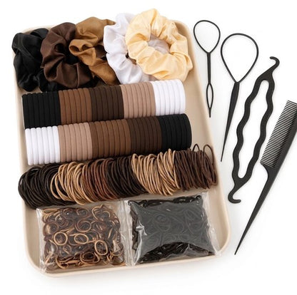 8721438345830 Neutrale en multicolor haar accessoires set – 1109 stuks – haarelastiekjes, mini elastiekjes, scrunchies en haar tools – complete elastiekjes set voor dames – veelzijdige haar styling set