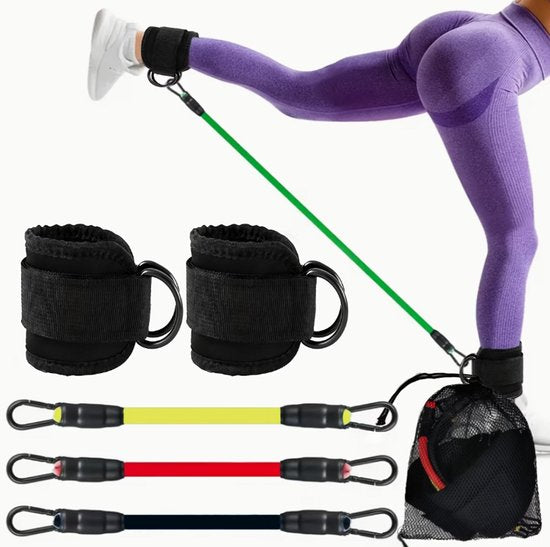 Zwart enkel strap set met weerstandsbanden unisex fitness enkelbanden voor been training en bil oefeningen – verstelbare enkelband straps met resistance bands voor krachttraining yoga en thuis fitness