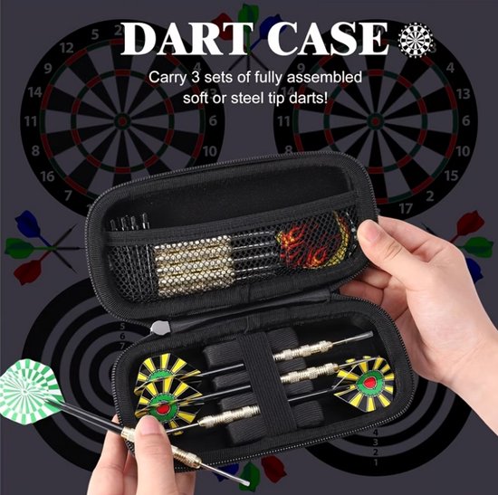 Zwarte dart case EVA harde schaal – draagbare dart opbergdoos voor darts, flights en accessoires – dart organizer met rits voor bescherming en opslag – dart etui voor heren en dames – dart accessoires