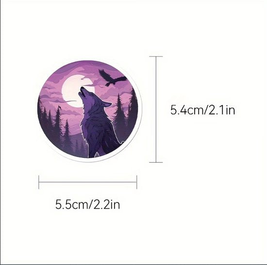 Multikleur wolf stickers set 50 stuks – artistieke wolf stickers met kleurrijke illustraties – pvc plak stickers voor kinderen en volwassenen – decoratieve sticker set