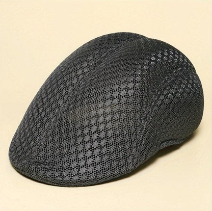 Donkergrijze mesh flat cap heren en dames – ademende retro pet met lichtgewicht design – Koreaanse stijl forward cap met gebogen vorm voor outdoor en dagelijks gebruik