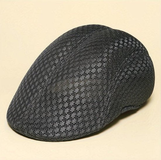 Donkergrijze mesh flat cap heren en dames – ademende retro pet met lichtgewicht design – Koreaanse stijl forward cap met gebogen vorm voor outdoor en dagelijks gebruik