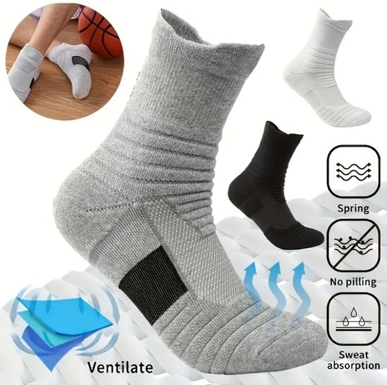 Zwart sport sokken heren dames – crew sportsokken met elastische pasvorm – ademende hardloop sokken voor fitness wandelen en training – vochtabsorberende sport sokken – maat 43-46 – set van 5 paar