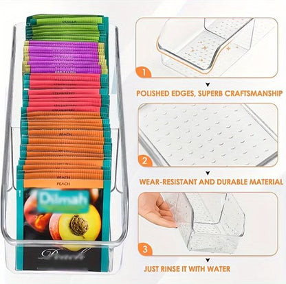 Transparante thee opbergdoos 2 vakken kunststof thee organizer voor keuken en kast – compacte opberg box voor theezakjes en losse thee – minimalistisch design met stevige constructie en overzichtelijke indeling