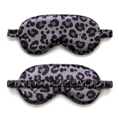 Zwart grijs luipaard print slaap masker oog masker dames en heren – satijn look slaapmasker met elastische band en dieren print design, bedekkend oog masker voor slapen, reizen en rustmomenten