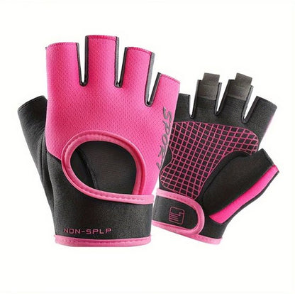 Roze zwart fitness handschoenen dames – vingerloze sport handschoenen met antislip palm en polsband – ademende fitness handschoenen voor sportschool, gewichtheffen en krachttraining – halve vinger trainingshandschoenen maat M