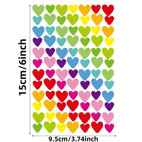 Multikleur hart stickers set 1512 stuks – zelfklevende hartjes stickers in verschillende kleuren – diy knutsel stickers op vellen – decoratieve plak stickers voor kinderen en volwassenen
